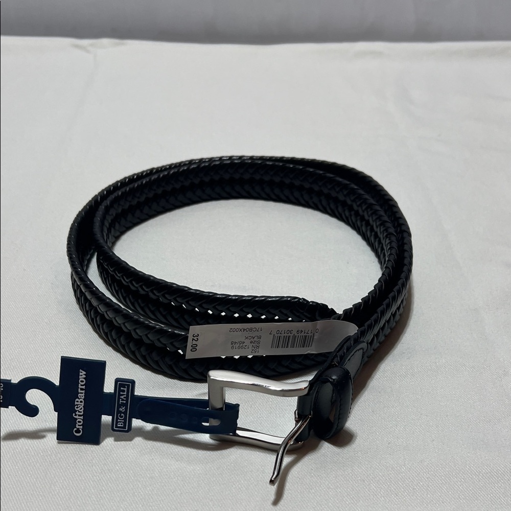 NWT Big and Tall Men’s Croft & Barrow Black Faux Leather Braided Belt size 46-48